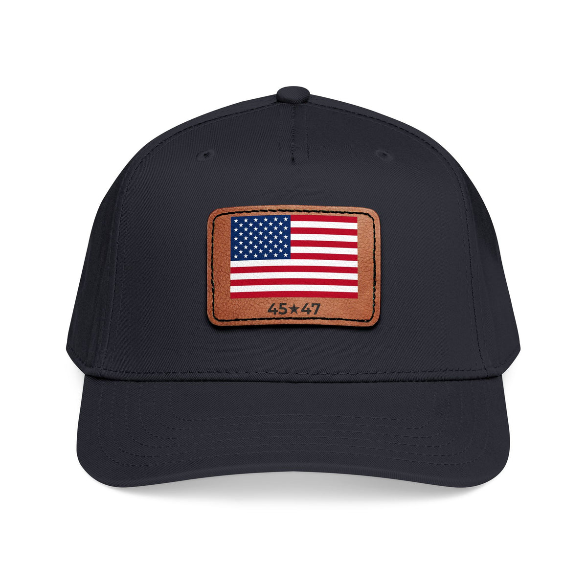 Amercan Flag 45☆47 Baseball Cap with Leather Patch (Rectangle)