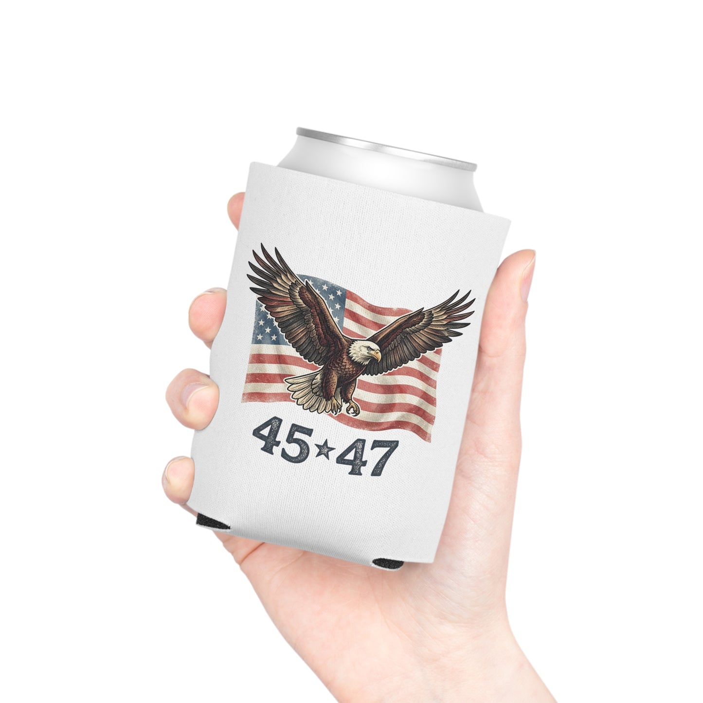 Can Cooler - American Eagle with Flag and "4547" Patriotic Slim Koozie